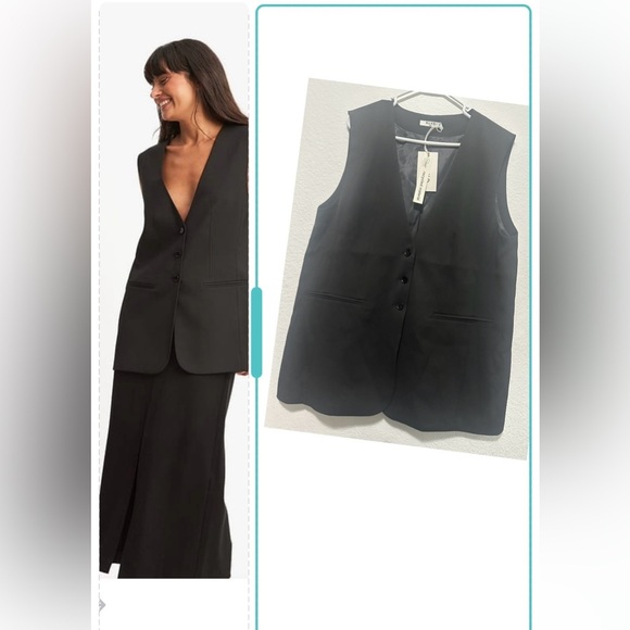 NA-KD Oversized Vest Size 44 Black Sleeveless Button-Up Vest - Picture 1 of 14